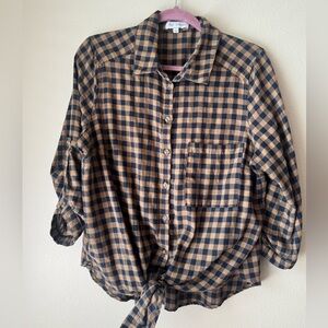 Lost + Wander Navy and Tan Checkered Top